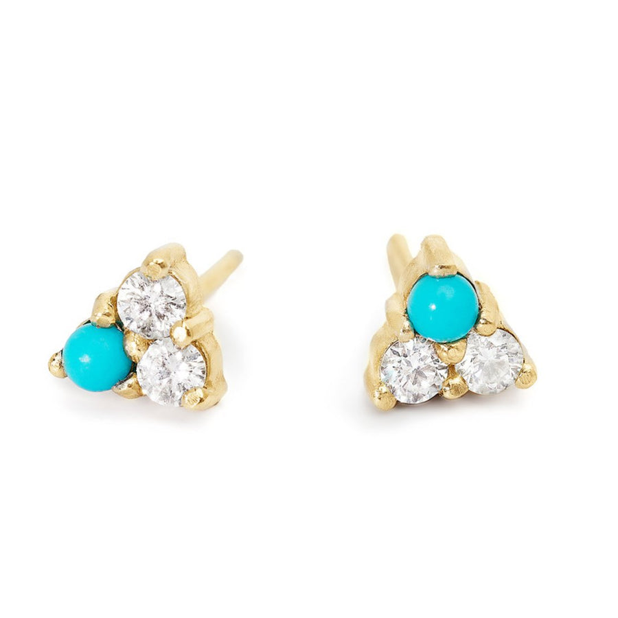 Trillion diamond and Turquoise studs 14kt gold 